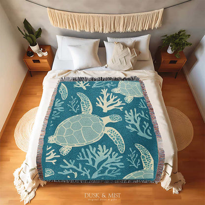 Coral Turtle Woven Blanket