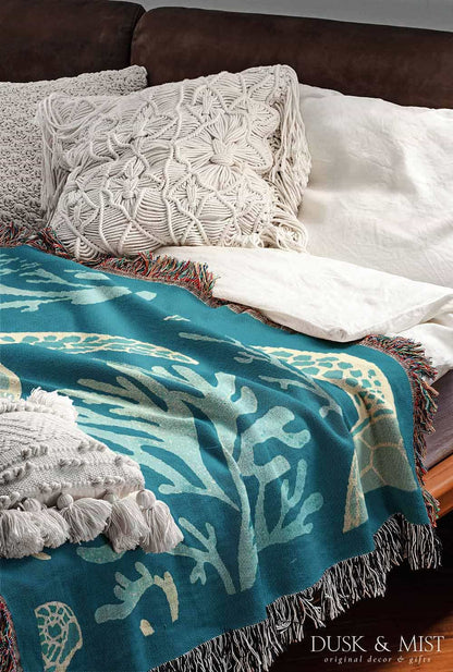 Coral Turtle Woven Blanket