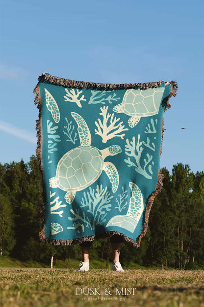 Coral Turtle Woven Blanket